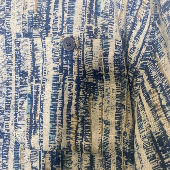 Trust Linen Blend Button-Up Shirt Mens XL Blue Striped Short Sleeve Lightweight‎ - Picture 6 of 10